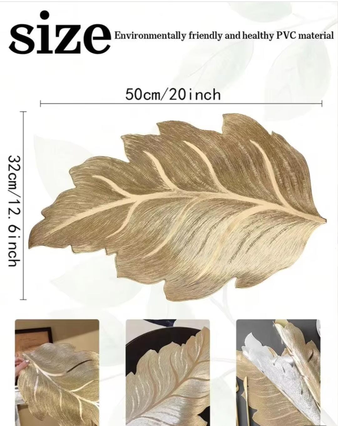 2/4/6/8 Set Decorative Leaf Gold Round Vinyl Metallic Leaf Table Mats With Runner HZ BEDDING