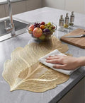 2/4/6/8 Set Decorative Leaf Gold Round Vinyl Metallic Leaf Table Mats With Runner HZ BEDDING