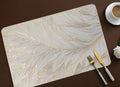 2/4/6/8 Set Feather Leaf Golden Rectangle Vinyl Table Mats & Runner HZ BEDDING