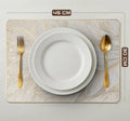 2/4/6/8 Set Feather Leaf Golden Rectangle Vinyl Table Mats & Runner HZ BEDDING