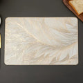 2/4/6/8 Set Feather Leaf Golden Rectangle Vinyl Table Mats & Runner HZ BEDDING