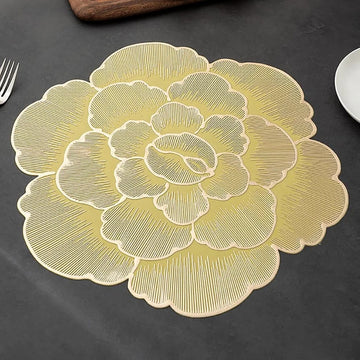 2/4/6/8 Set Foral Embossed Golden Vinyl Metallic Flower Table Mats HZ BEDDING