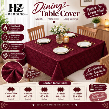 Marron Dining Table Cover - Center Table, 4 Seater, 6 Seater, 8 Seater & 10 Seater | Waterproof & Heat Proof Floral Table Cover | Custom Size Available | HZ Bedding HZ BEDDING