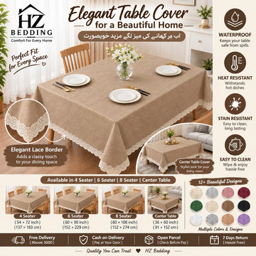 Skin Center Table And  4, 6 & 8 Seater Premium Blue Table Covers – Waterproof, Heat Resistant & Lace Edge HZ BEDDING