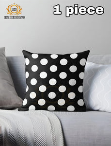 Polka Printed Throw Cushion Cover, Standard, Black White, for | Living Room | Bedroom | Hall | School | Lounge I Children Room I Drawing Room I Sofa