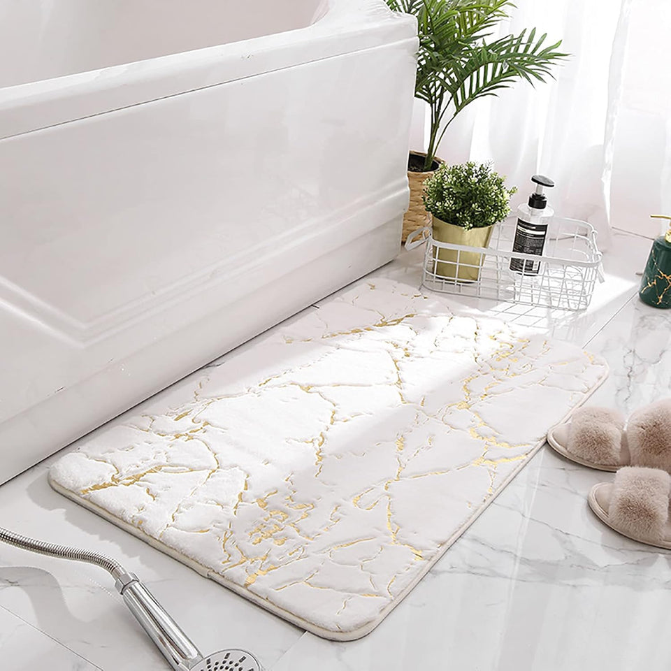 Memory Foam Bath Mat Marble Design Bathroom Rugs Super Water Absorbent Bath Mats for Bathroom Machine Washable Bath Rugs 40X60CM Marble Design