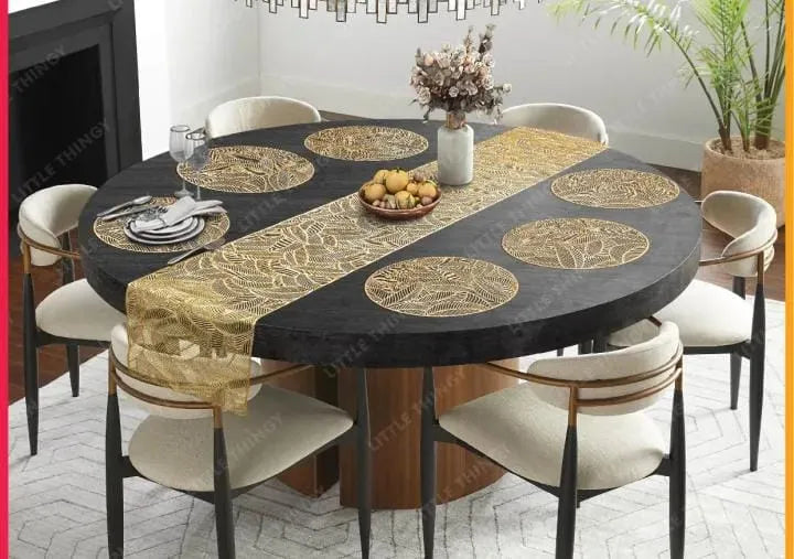 2/4/6 PVC Leaf Shape Round Placemats for Dining Table Set Tropical Leaves Vinyl Indoor Outdoor Heat Resistant Table Mats for Kitchen Patio Farmhouse Holiday Wedding Centerpiece, 14.96 Inches