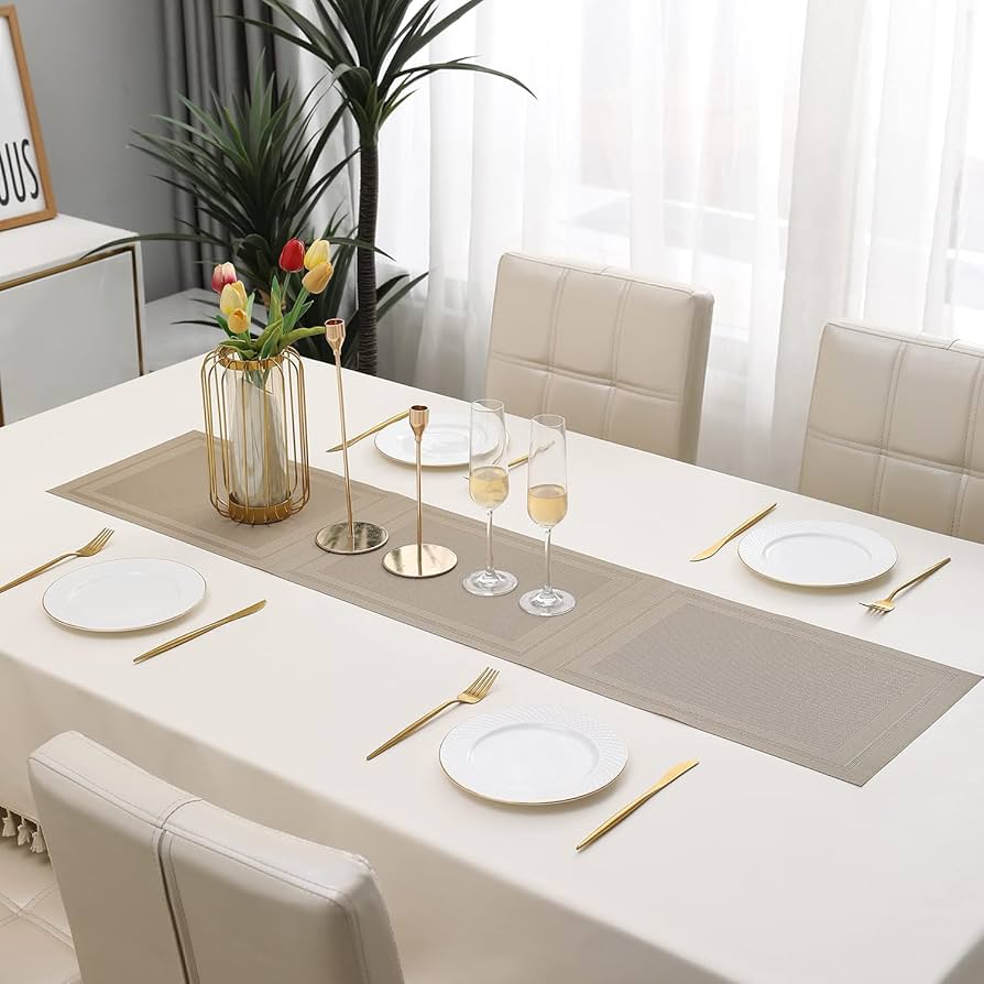 Beige Stripes Design Rectangular Table Runner 12x56inch HZ BEDDING