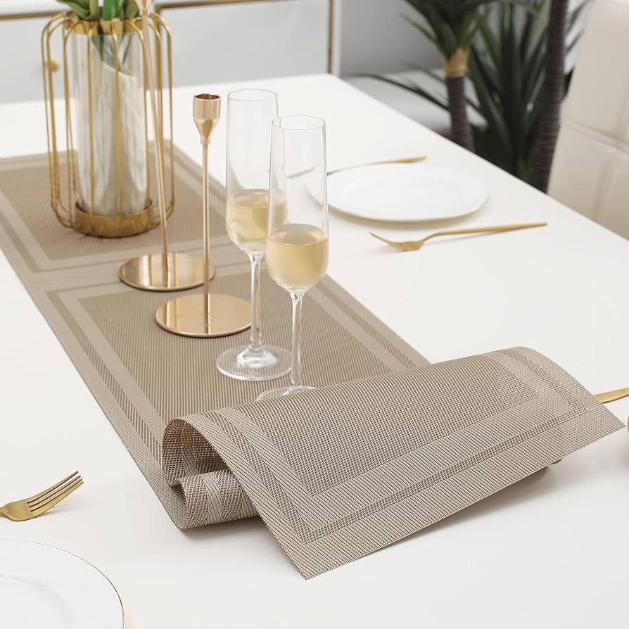 Beige Stripes Design Rectangular Table Runner 12x56inch HZ BEDDING