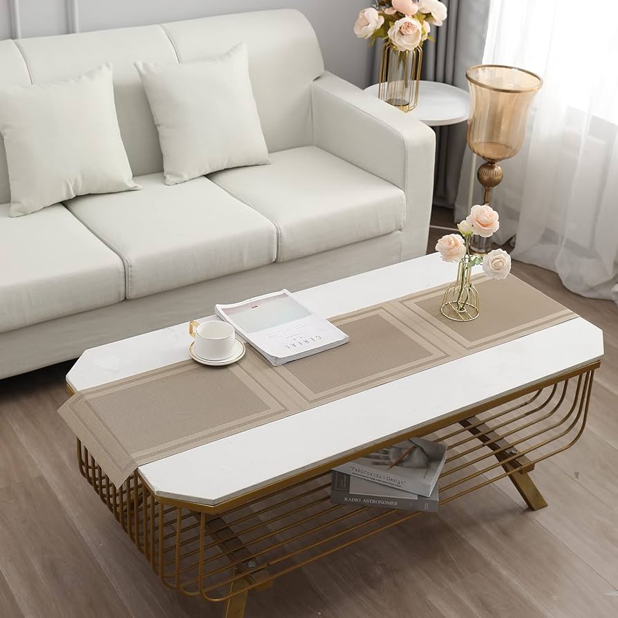 Beige Stripes Design Rectangular Table Runner 12x56inch HZ BEDDING