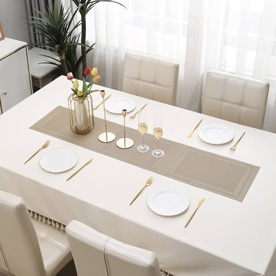 Beige Stripes Design Rectangular Table Runner 12x56inch HZ BEDDING