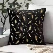 Bronzing Feather Leaf Cushion Cover 16x16 HZ BEDDING