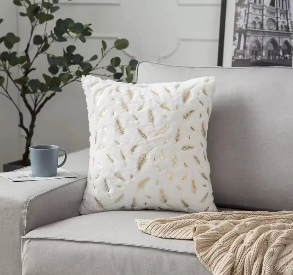 Bronzing Feather Leaf Cushion Cover 16x16 HZ BEDDING