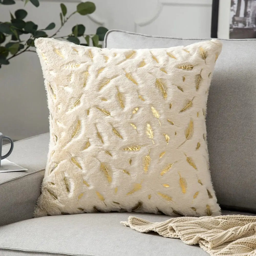 Bronzing Feather Leaf Cushion Cover 16x16 HZ BEDDING