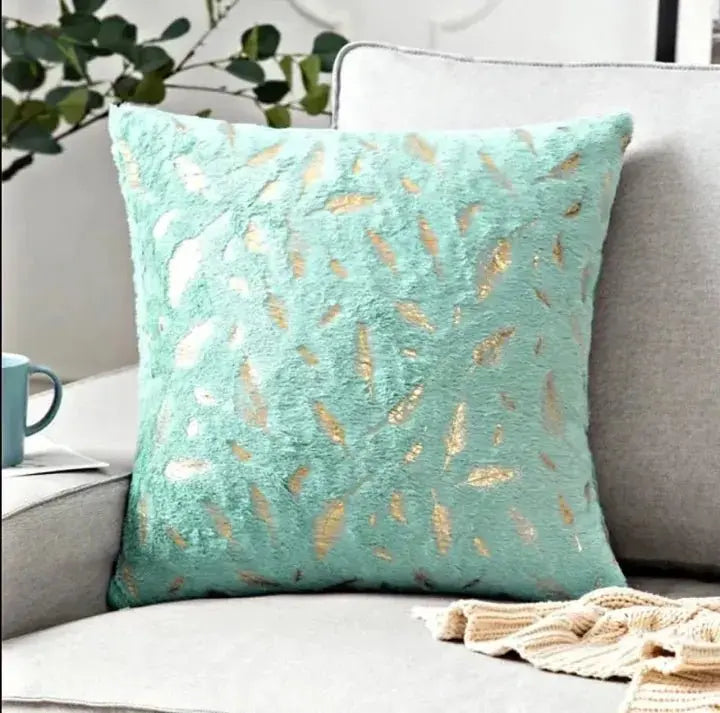 Bronzing Feather Leaf Cushion Cover 16x16 HZ BEDDING