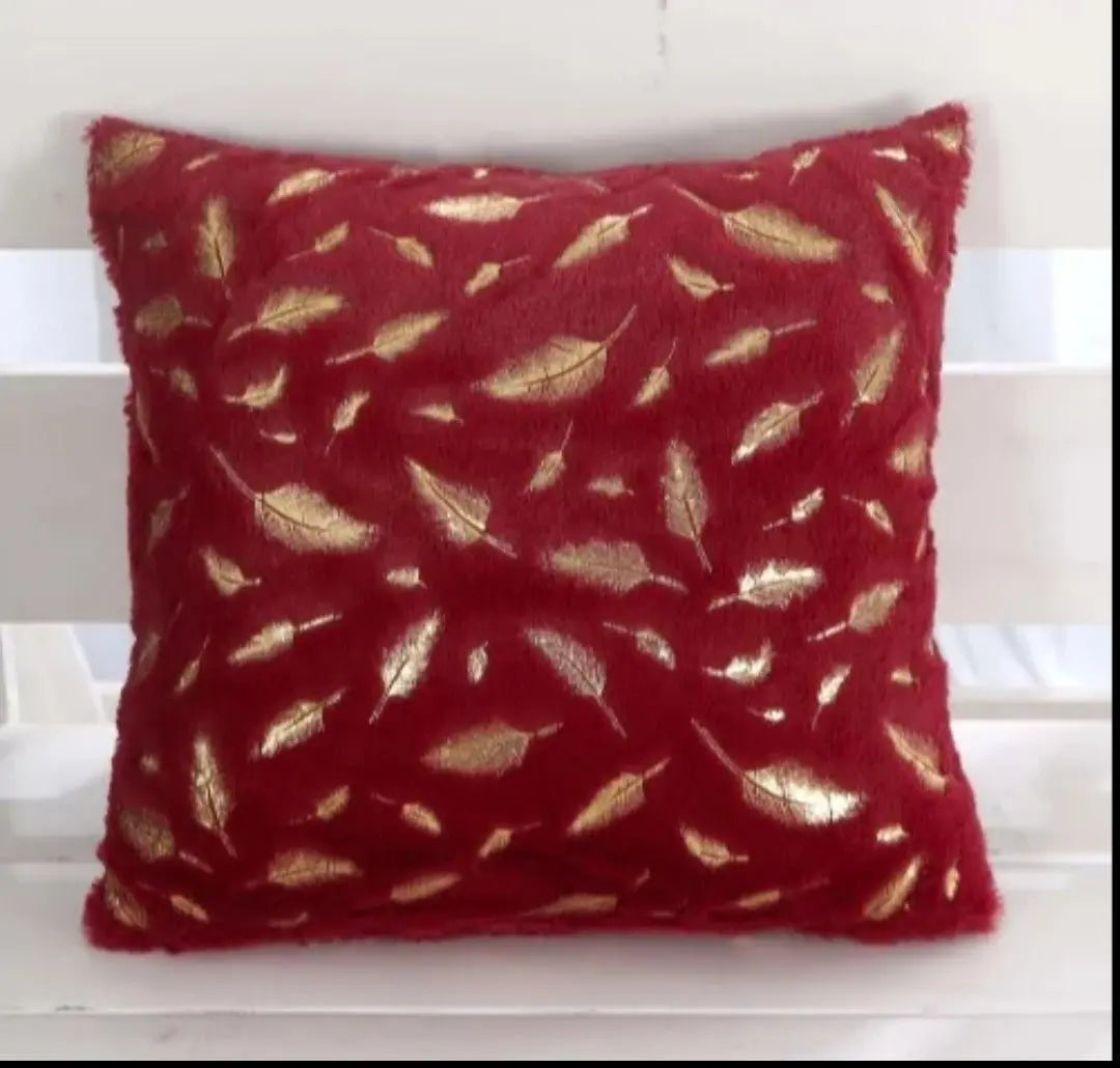Bronzing Feather Leaf Cushion Cover 16x16 HZ BEDDING