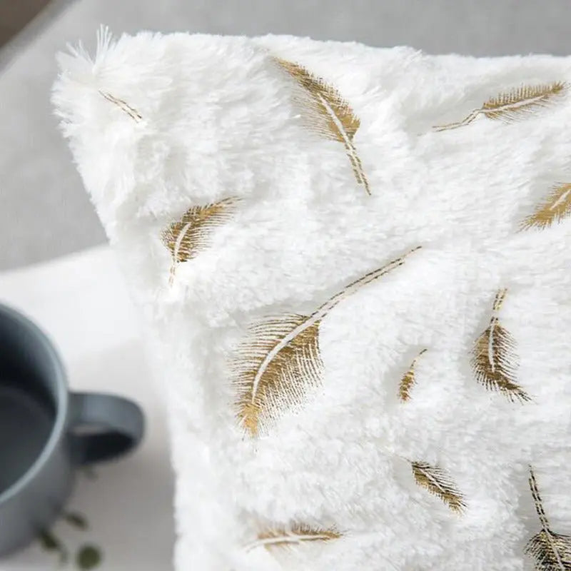 Bronzing Feather Leaf Cushion Cover 16x16 HZ BEDDING