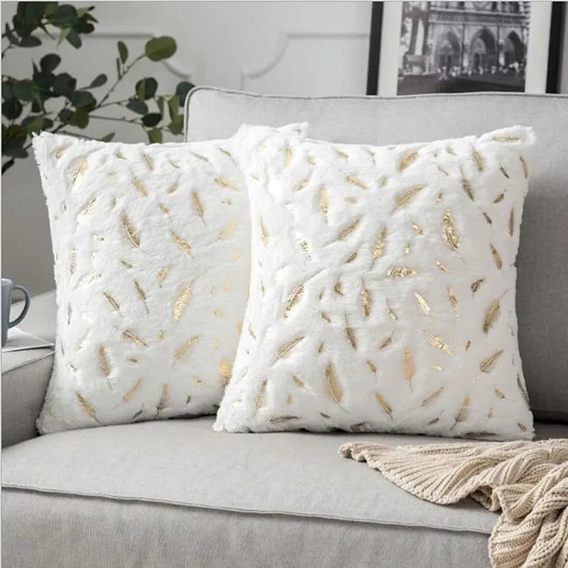 Bronzing Feather Leaf Cushion Cover 16x16 HZ BEDDING