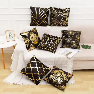 Black and Gold Velvet Cushion Covers –  Soft Decorative Throw Pillow Cases, 16x16 inch for Sofa, Bed, Car, Living Room Black and Gold Velvet Cushion Covers – Soft Decorative Throw Pillow Cases, 16x16 inch HZ BEDDING