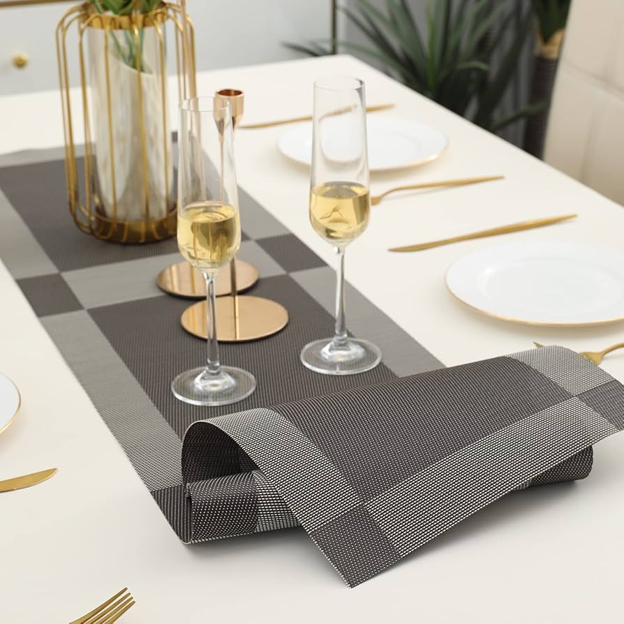 Dark Grey Stripes Design Rectangular Table Runner 12x56inch HZ BEDDING