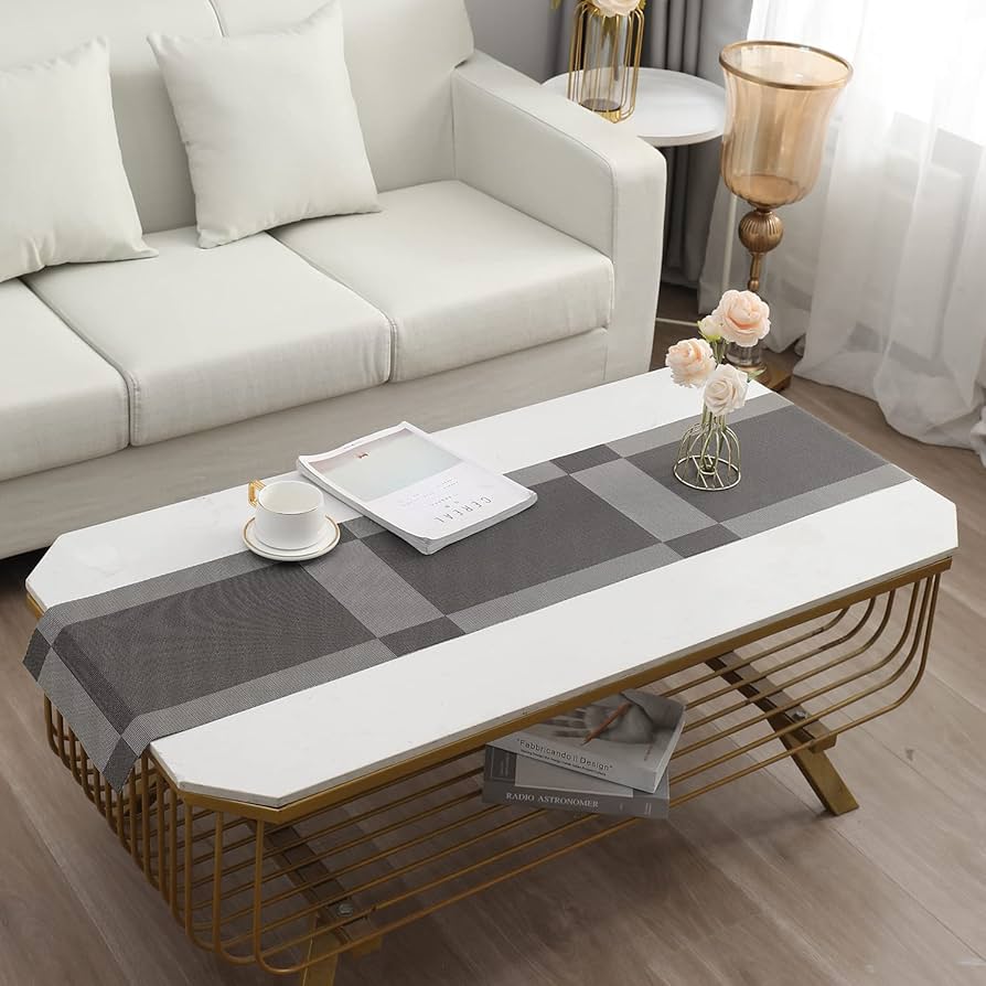 Dark Grey Stripes Design Rectangular Table Runner 12x56inch HZ BEDDING