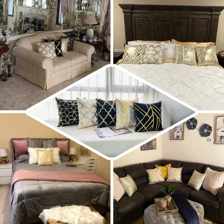 Black and Gold Velvet Cushion Covers –  Soft Decorative Throw Pillow Cases, 16x16 inch for Sofa, Bed, Car, Living Room Black and Gold Velvet Cushion Covers – Soft Decorative Throw Pillow Cases, 16x16 inch HZ BEDDING