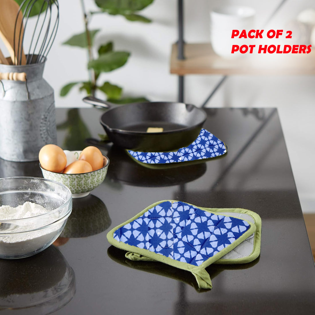 2 Pcs Cotton Heat Resistant Pot Holder Set for Kitchen Double side print