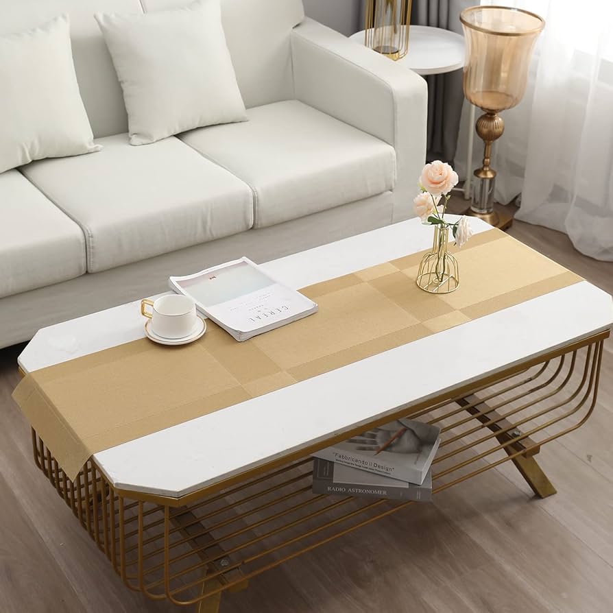 Golden Stripes Design Rectangular Table Runner 12x56inch HZ BEDDING