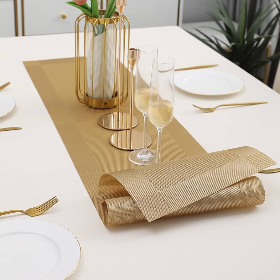 Golden Stripes Design Rectangular Table Runner 12x56inch HZ BEDDING