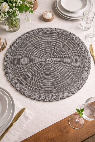 Grey Round Braided Jute Table Mat with Decorative Edge HZ BEDDING