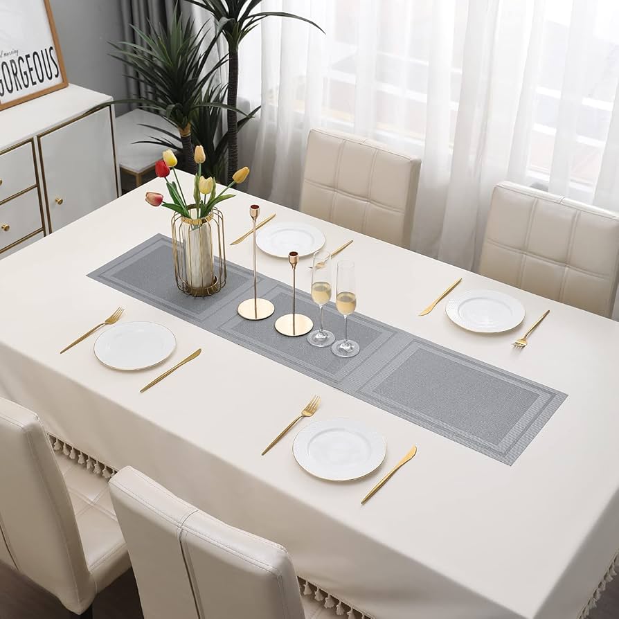 Grey Stripes Design Rectangular Table Runner 12x56inch HZ BEDDING