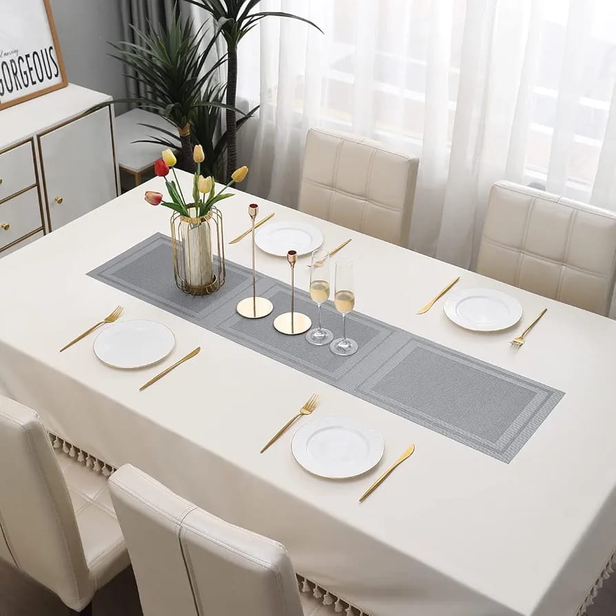 Grey Stripes Design Rectangular Table Runner 12x56inch HZ BEDDING