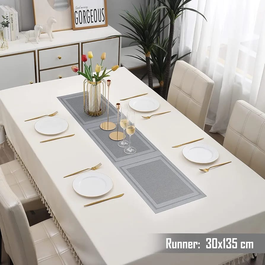 Grey Stripes Design Rectangular Table Runner 12x56inch HZ BEDDING