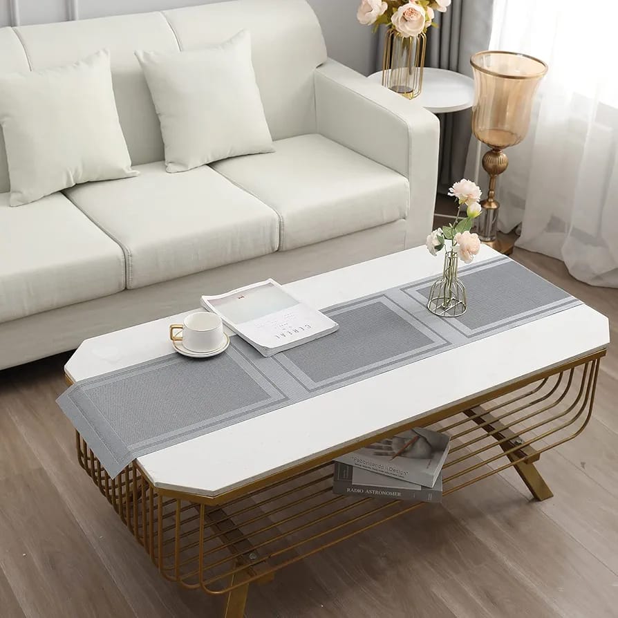 Grey Stripes Design Rectangular Table Runner 12x56inch HZ BEDDING