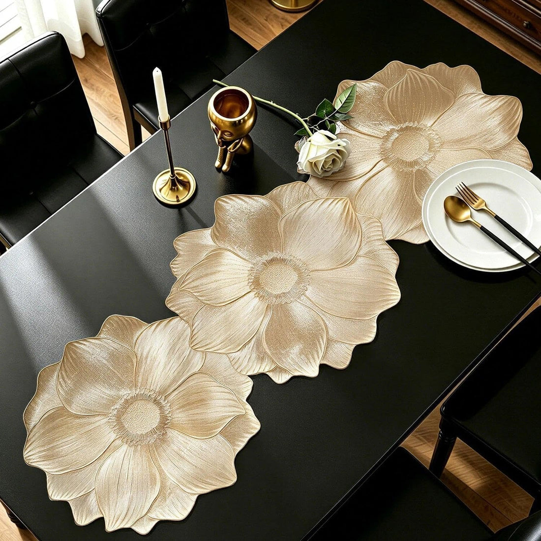 Rose Flower Table Runner Short Vinyl Table Runner 36 Inches | Waterproof Washable Non-Slip HZ BEDDING