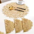 2/4/6/8 Set TIED RIBBONS Golden Vinyl Metallic Flower Table Mats HZ BEDDING