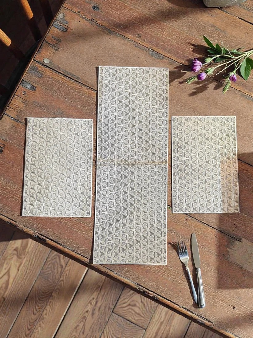 3-Piece Golden Vinyl Table Mat & Runner Set – Waterproof Decorative Dining Table Set HZ BEDDING