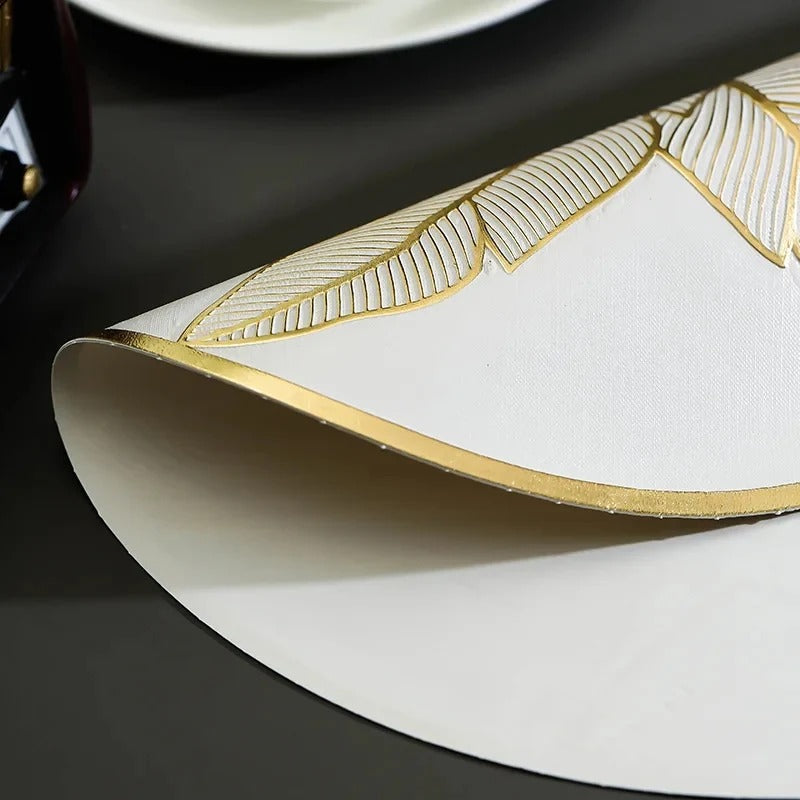 2/4/6/8 Set Banana Leaf  Golden Vinyl Metallic Flower Table Mats HZ BEDDING