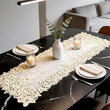 Evevda Gold Small Table Runner 36 in Outdoor Waterproof Vinyl Table Runner | Elegant Plastic Table Runner