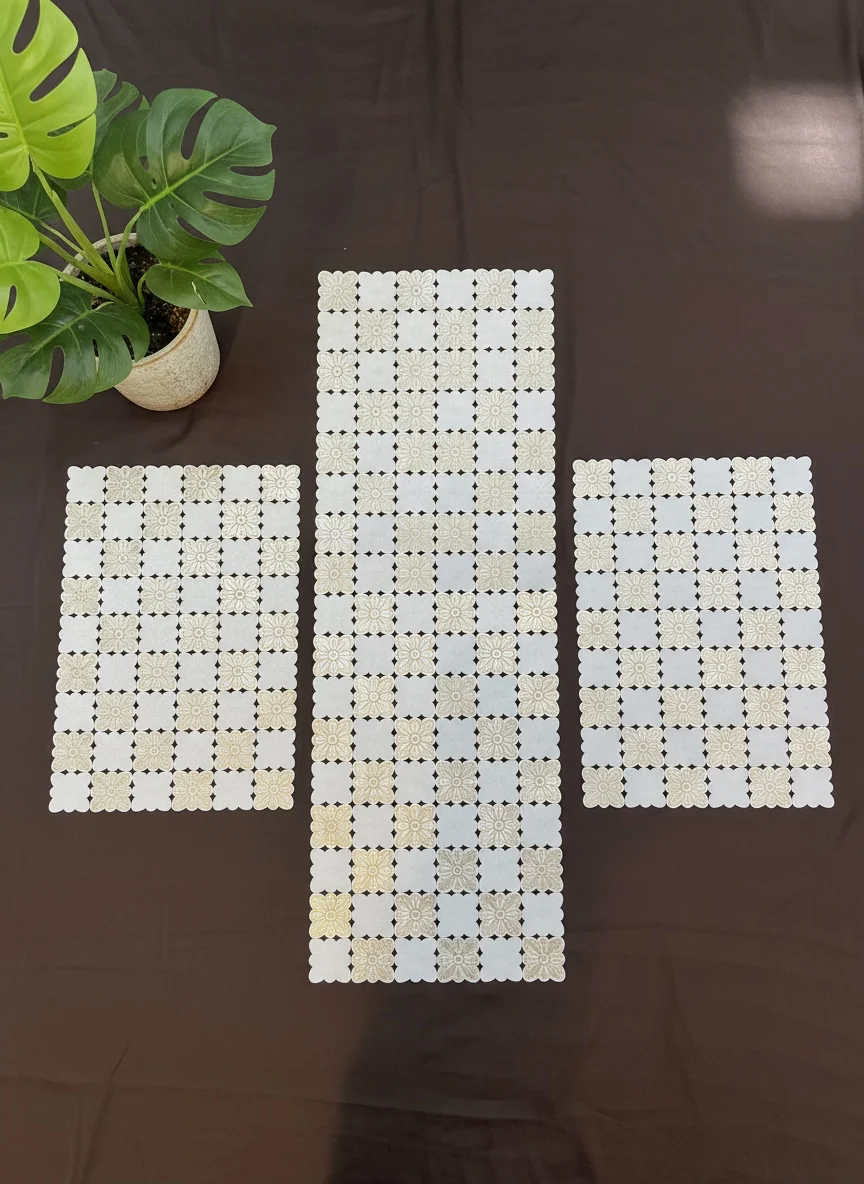 3-Piece Golden Vinyl Table Mat & Runner Set – Waterproof Decorative Dining Table Set HZ BEDDING