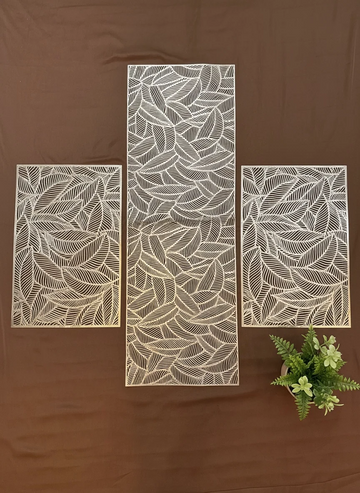 3-Piece Golden Vinyl Table Mat & Runner Set – Waterproof Decorative Dining Table Set HZ BEDDING