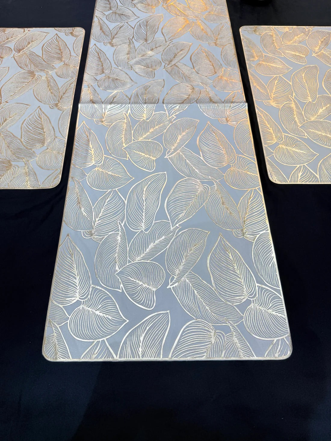 3-Piece Golden Vinyl Table Mat & Runner Set – Waterproof Decorative Dining Table HZ BEDDING
