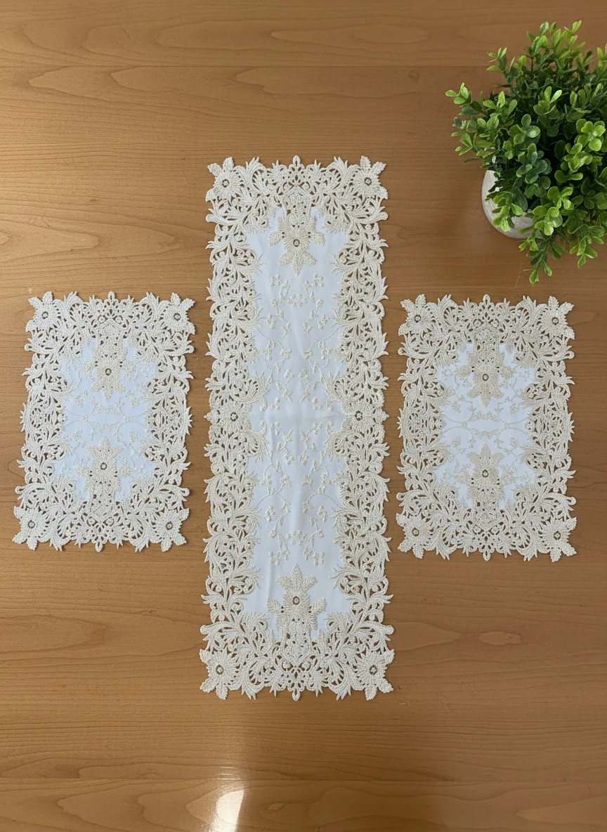 3-Piece Golden Vinyl Table Mat & Runner Set – Waterproof Decorative Dining Table HZ BEDDING