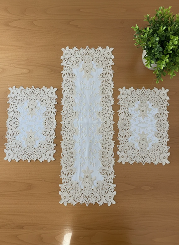 3-Piece Golden Vinyl Table Mat & Runner Set – Waterproof Decorative Dining Table HZ BEDDING