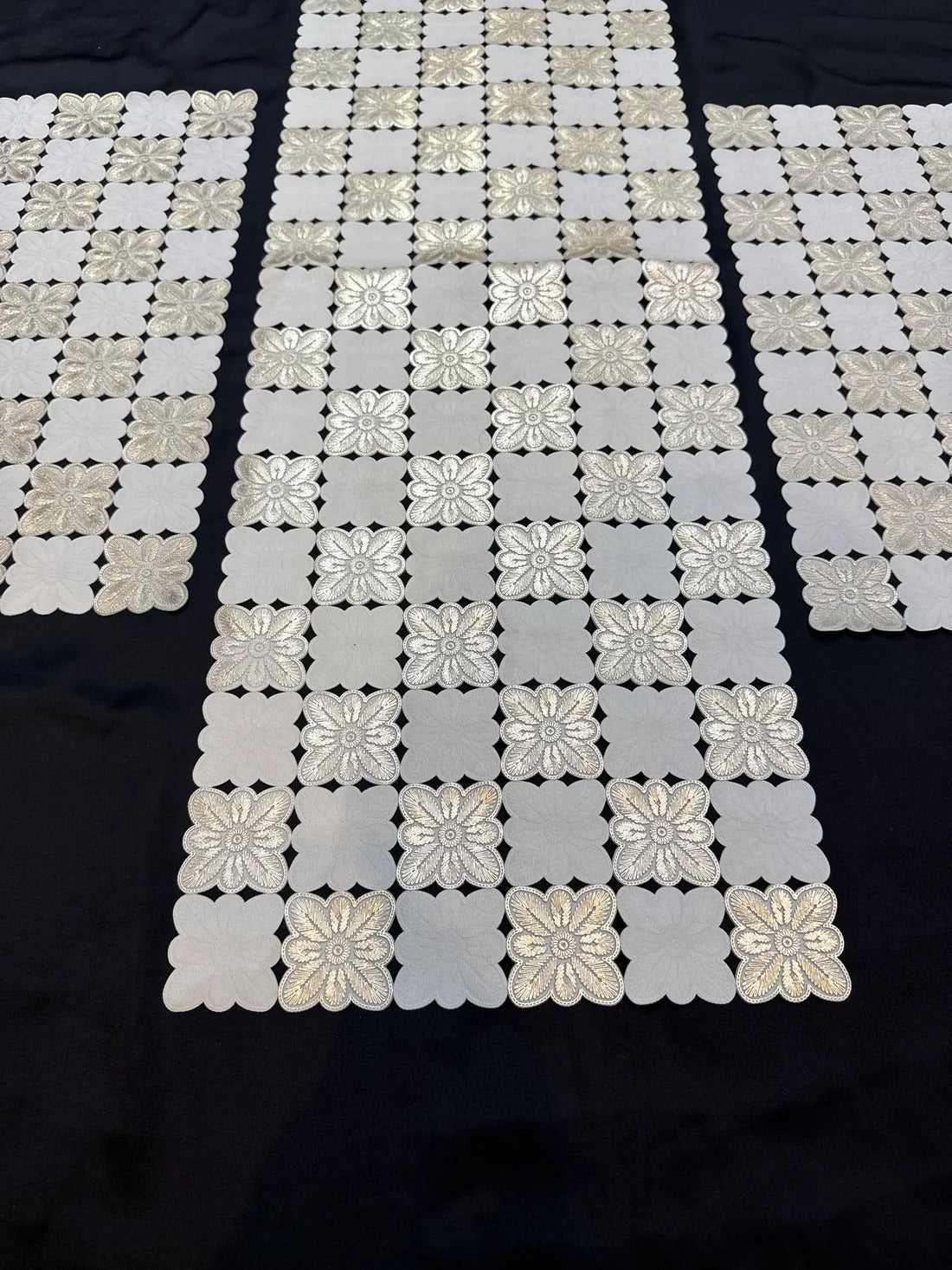 3-Piece Golden Vinyl Table Mat & Runner Set – Waterproof Decorative Dining Table Set HZ BEDDING