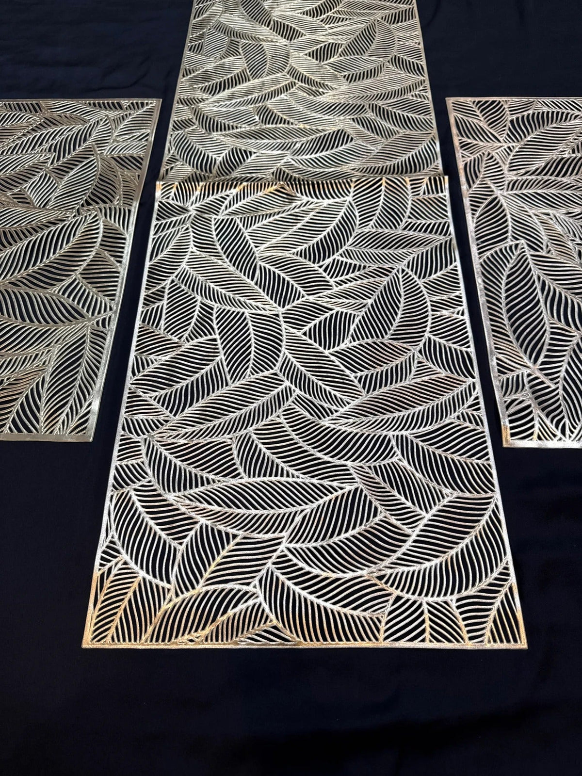 3-Piece Golden Vinyl Table Mat & Runner Set – Waterproof Decorative Dining Table Set HZ BEDDING
