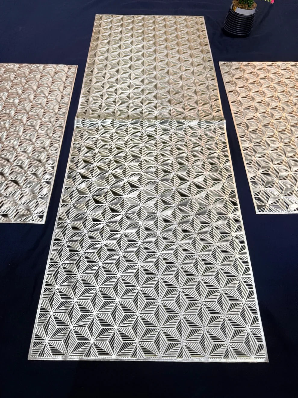 3-Piece Golden Vinyl Table Mat & Runner Set – Waterproof Decorative Dining Table Set HZ BEDDING