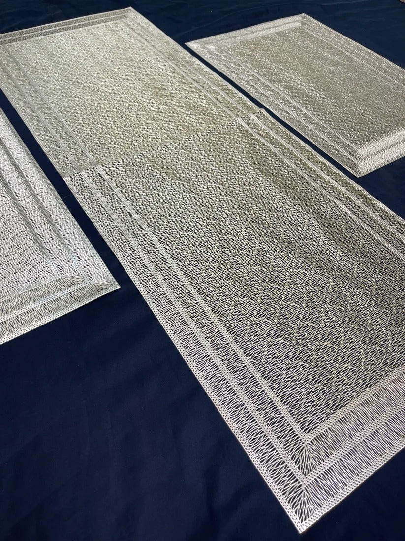 3-Piece Golden Vinyl Table Mat & Runner Set – Waterproof Decorative Dining Table Set HZ BEDDING