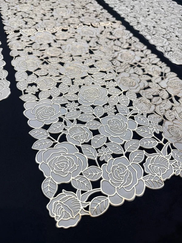 3-Piece Golden Vinyl Table Mat & Runner Set – Waterproof Decorative Dining Table Set HZ BEDDING