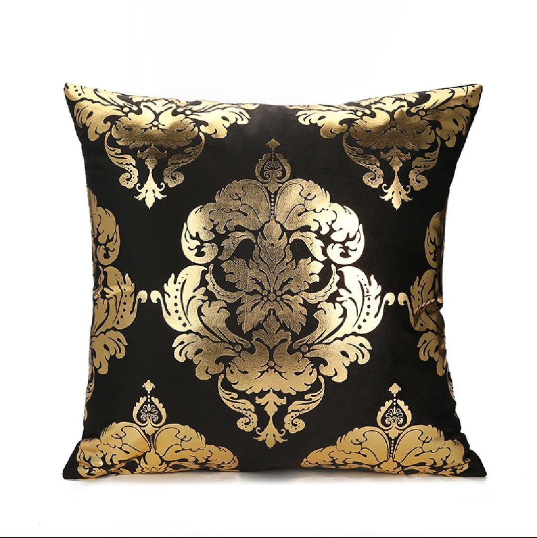 Black and Gold Velvet Cushion Covers –  Soft Decorative Throw Pillow Cases, 16x16 inch for Sofa, Bed, Car, Living Room Black and Gold Velvet Cushion Covers – Soft Decorative Throw Pillow Cases, 16x16 inch HZ BEDDING